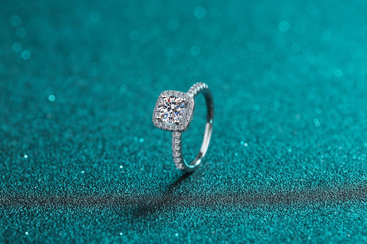 Cushion halo ring in sterling silver