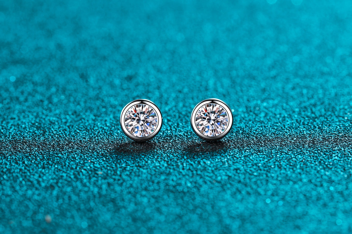 Bezel solitaire stud earrings in sterling silver